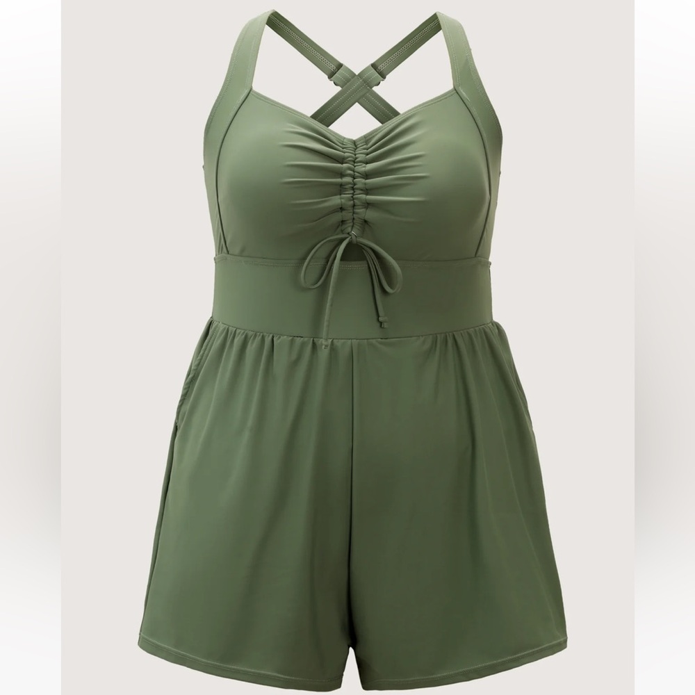 Chic Olive Halter Swimsuit Romper - Picture 2 of 4